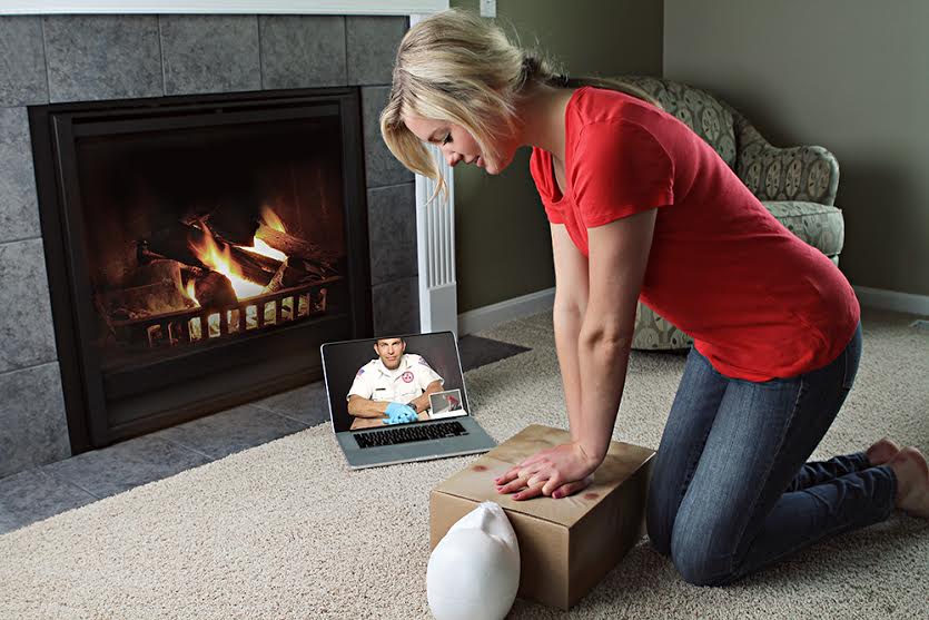 Female practicing CPR training in a virtual setting