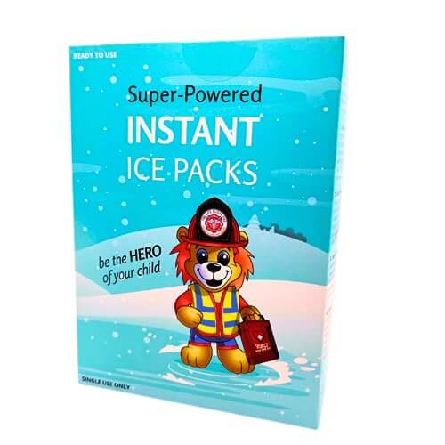 Front of the box of Instant Ice packs from the Life Safety Pro. 3 per box. 