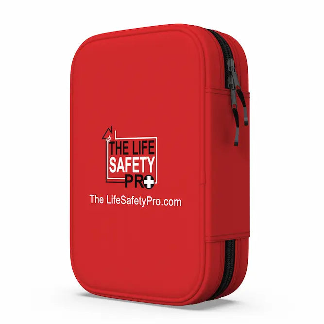 Emergency Red small children's first aid kit with 'The Life Safety Pro' logo on a white background