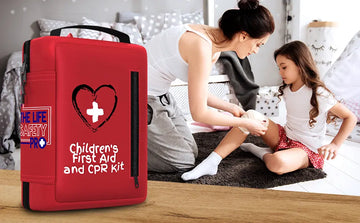 Mother helping her injured daughter by using first aid supplies from the childrens first aid and cpr kit from The Life Safety Pro 