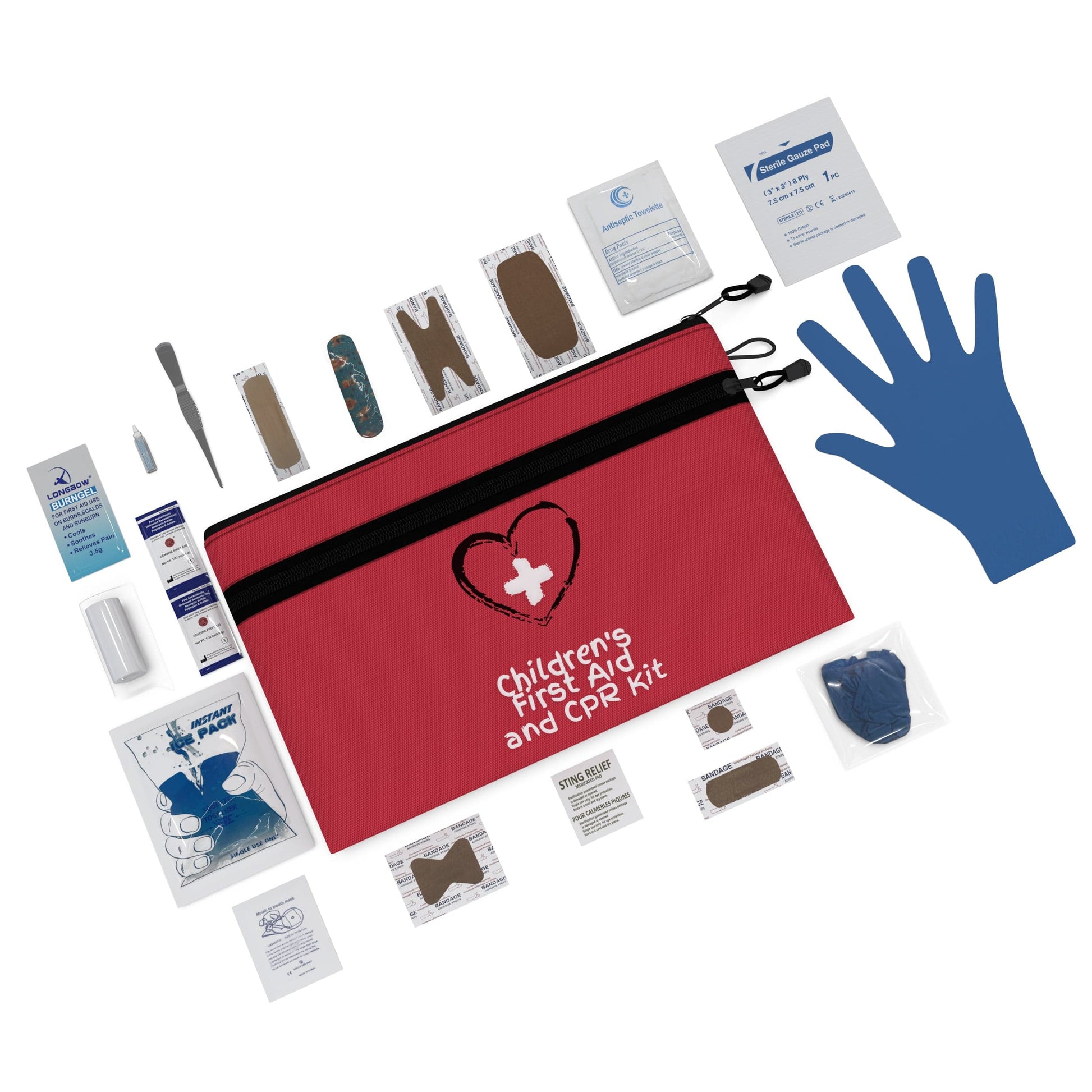 Mini Refill First Aid and CPR kit with the supplies next to the kit